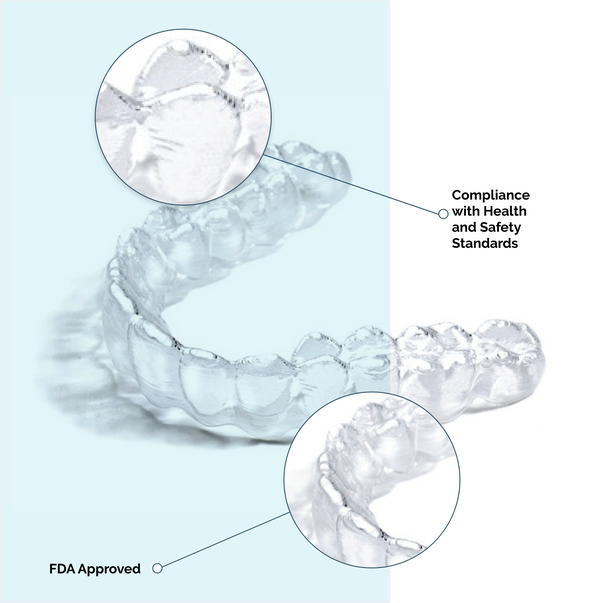 Image of clear aligners, showcasing the benefits of the material they are made of.